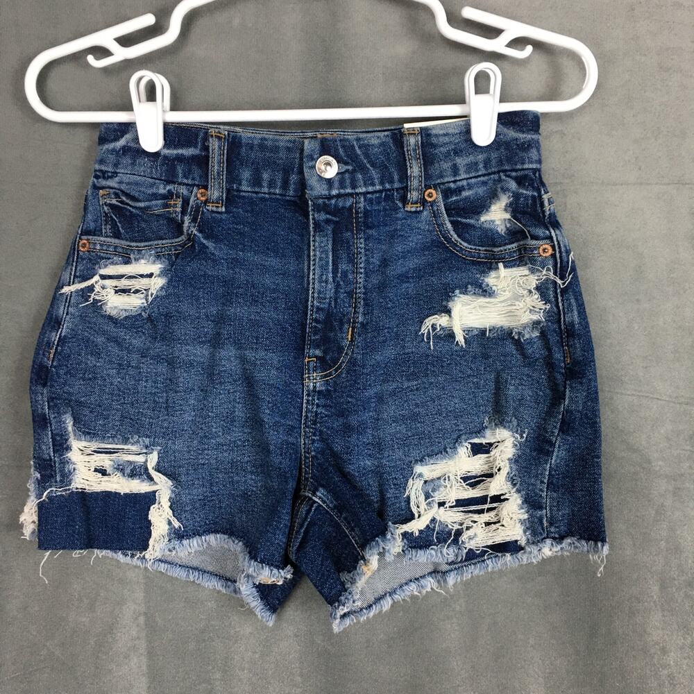 New American Eagle Women High Rise Curvy Shorts Distressed Denim Summer‎ Beach 0
